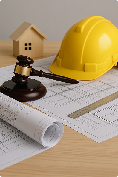 Chantier en construction avec casque et plans juridiques. - Litige en droit de la construction, dossier juridique en main. - Litige en droit de la construction, dossier juridique en main. - Litige en droit de la construction, dossier juridique en main. - Litige en droit de la construction, dossier juridique en main. - 1